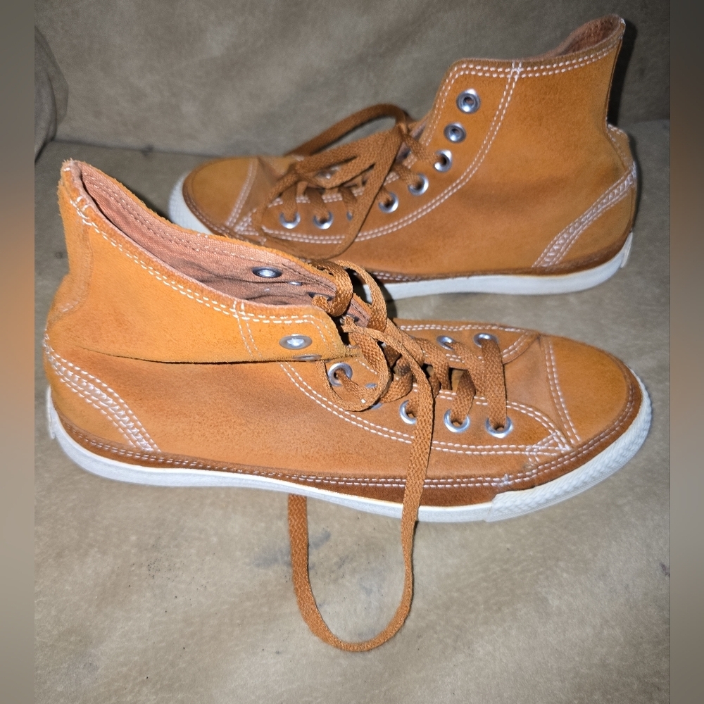 Converse High-Top Sneakers Burnt Orange Leather Unisex Womens 8, Men's 6.5 - Picture 4 of 10